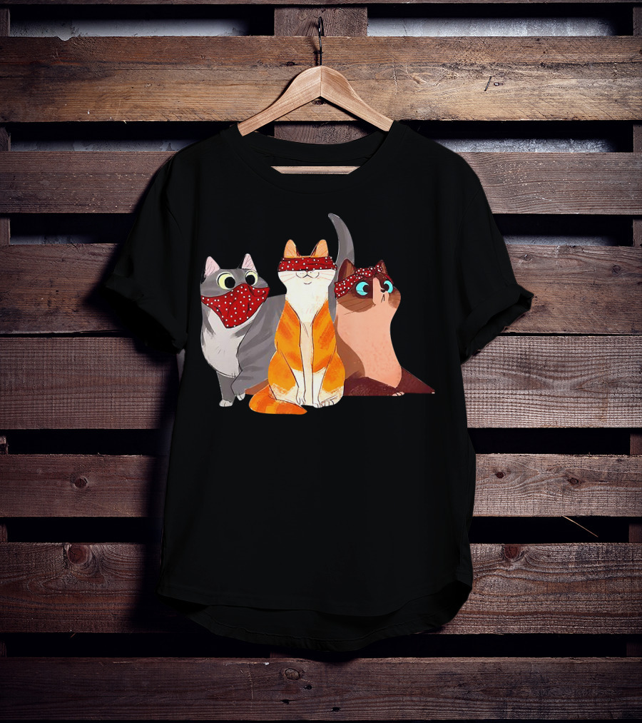 Polka Dot Bandana-Wearing Funny Cats Trio For Lovers T-Shirt