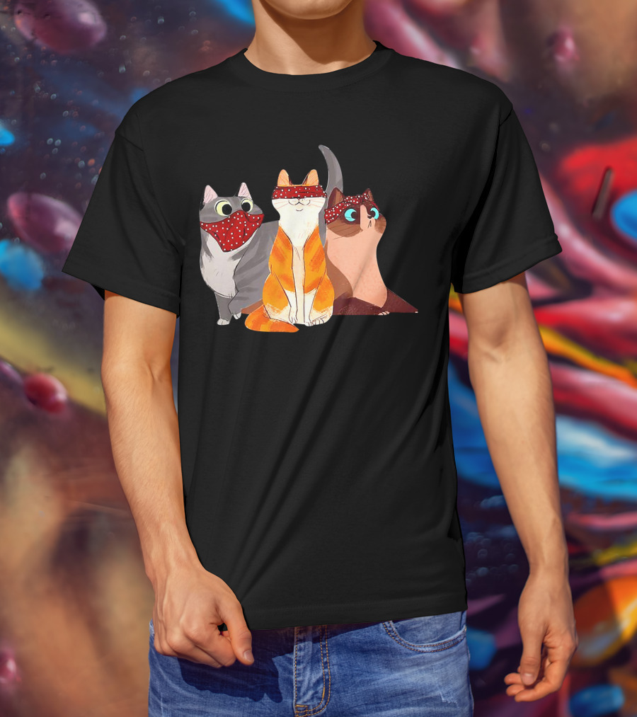 Polka Dot Bandana-Wearing Funny Cats Trio For Lovers T-Shirt