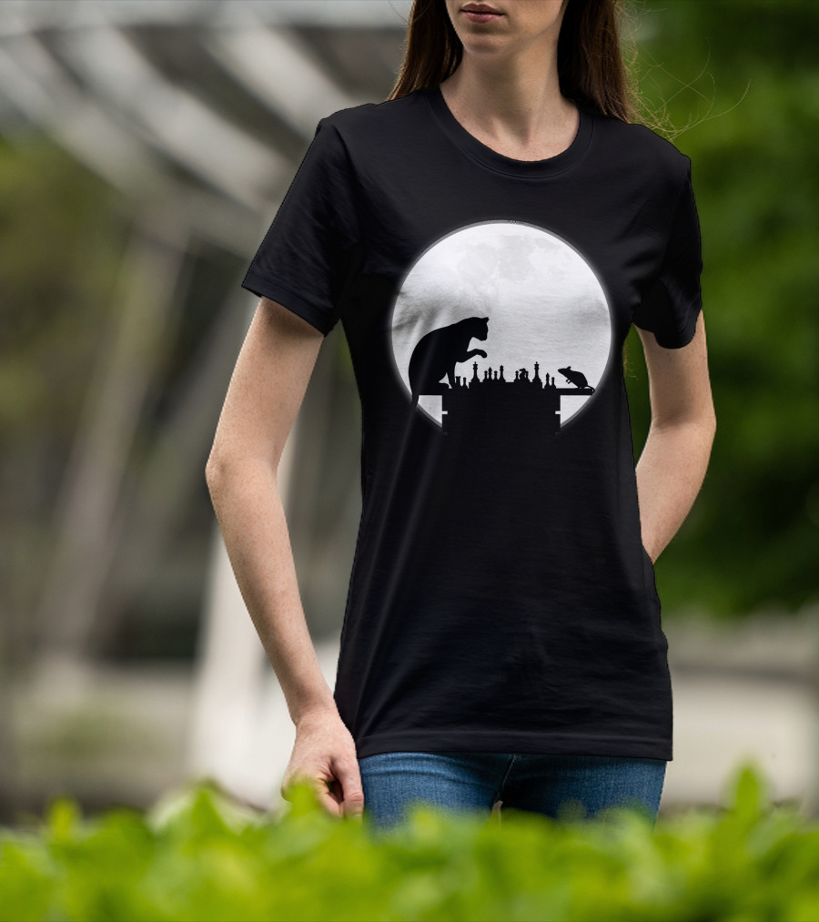 The Chess Match Of Cat And Mouse Under The Full Moon T-Shirt
