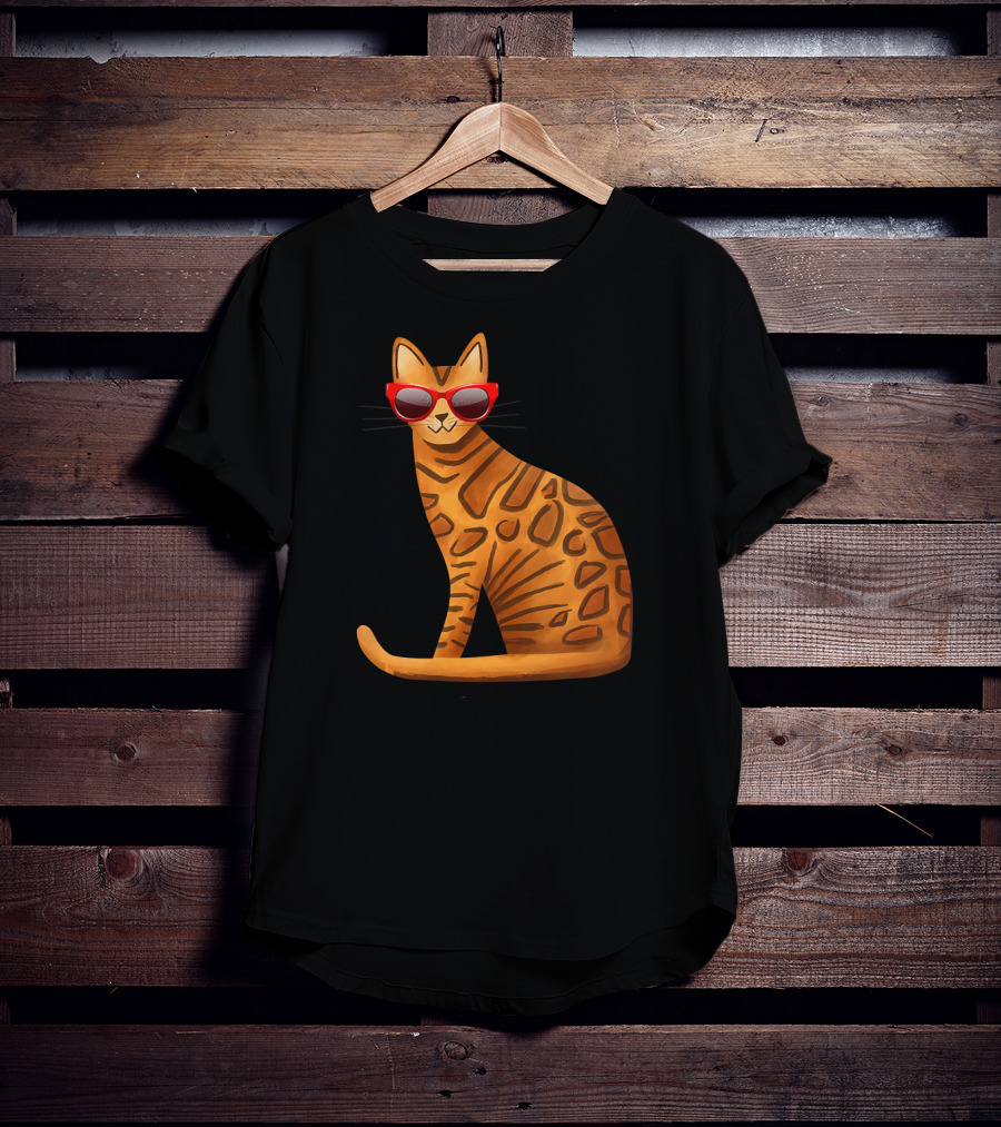 Best Cool Bengal Cat With Red Sunglasses For Summer T-Shirt