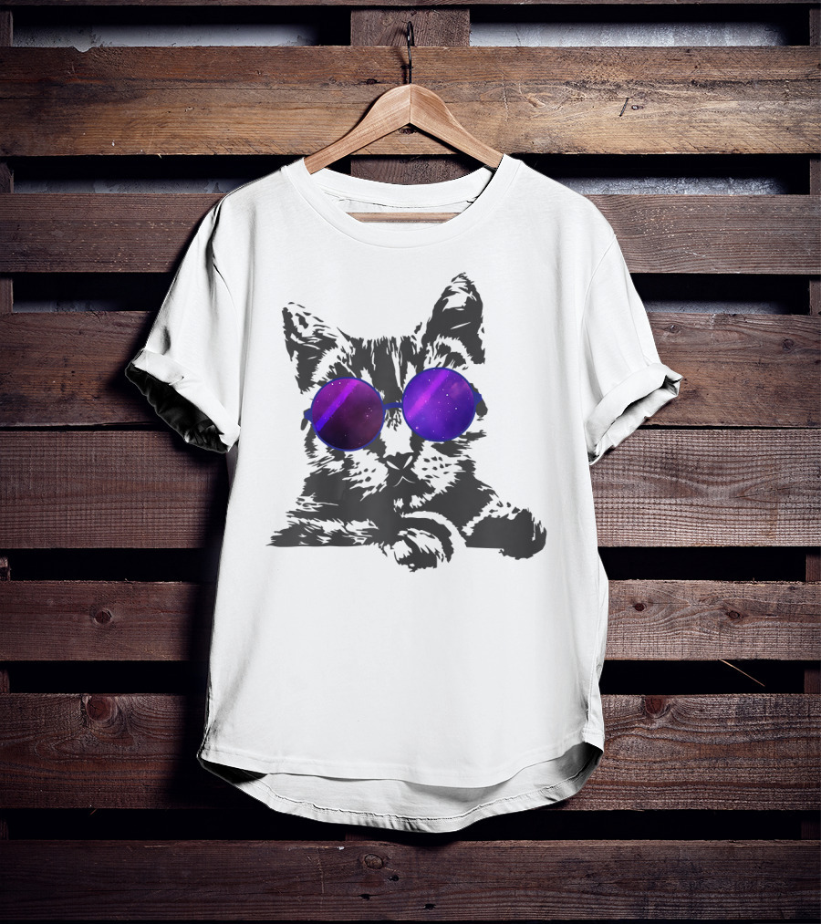 Cool Cat With Cosmic Round Sunglasses For Cat Lover T-Shirt