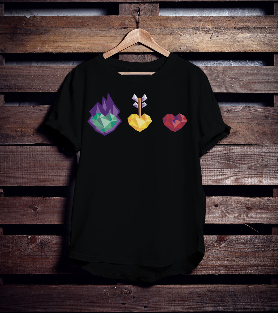 Polygon Heart Trio With Fire Arrow And Crack T-Shirt