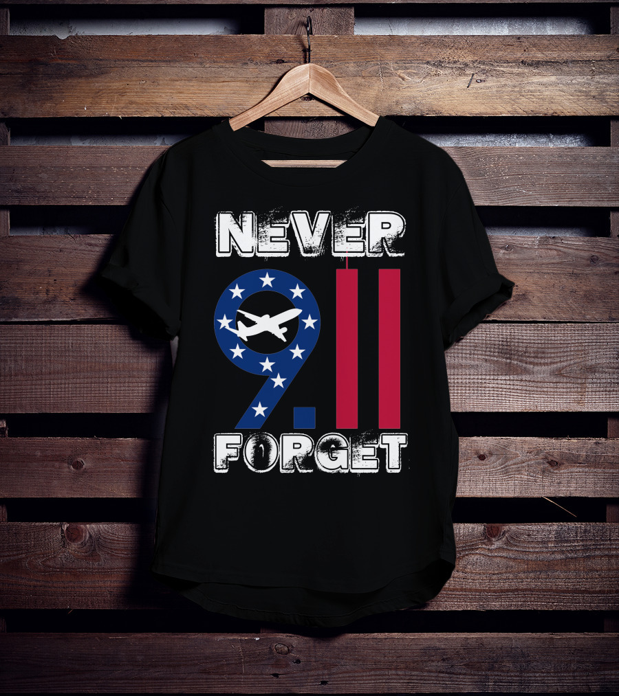 911 Never Forget 9.11 Memorial Remembrance With Stars And Airplane T-Shirt