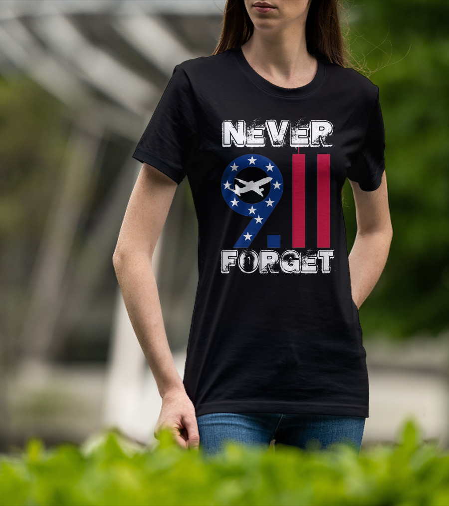 911 Never Forget 9.11 Memorial Remembrance With Stars And Airplane T-Shirt