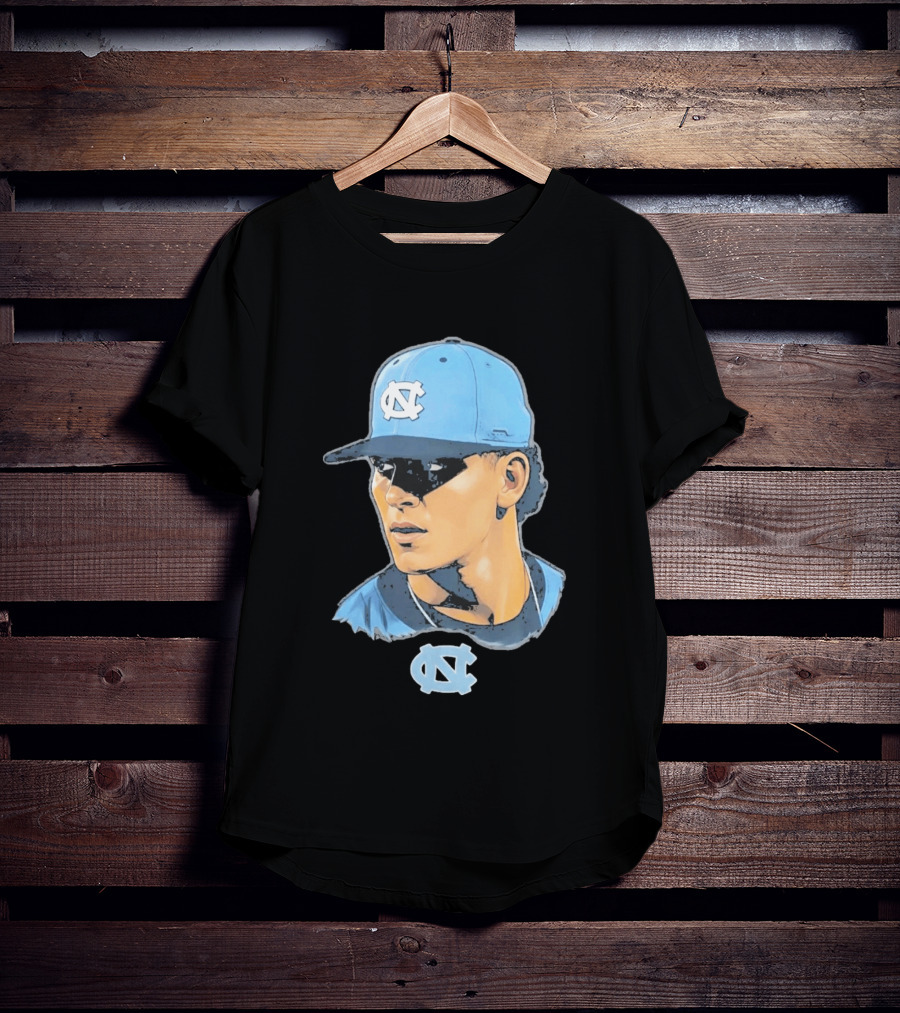 UNC Tar Heels Baseball Portrait Comic Style Navy Blue Cap T-Shirt