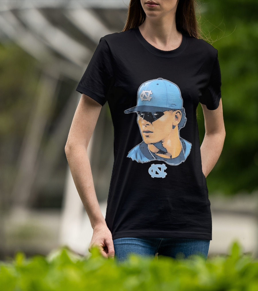 UNC Tar Heels Baseball Portrait Comic Style Navy Blue Cap T-Shirt