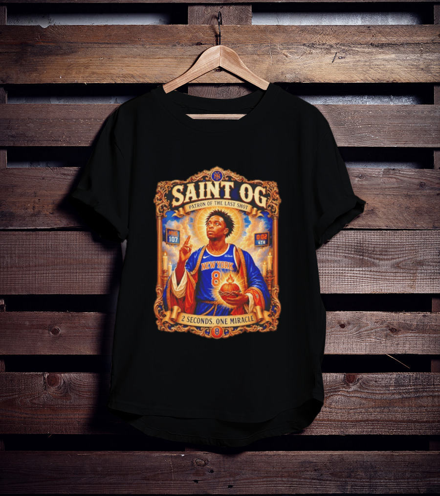 Saint OG Anunoby Patron Of The Last Shot New York Knicks 2 Seconds One Miracle T-Shirt