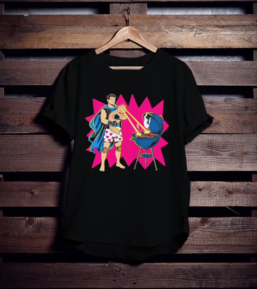 Superhero Cape Heart Shorts Laser Cat BBQ In Action T-Shirt