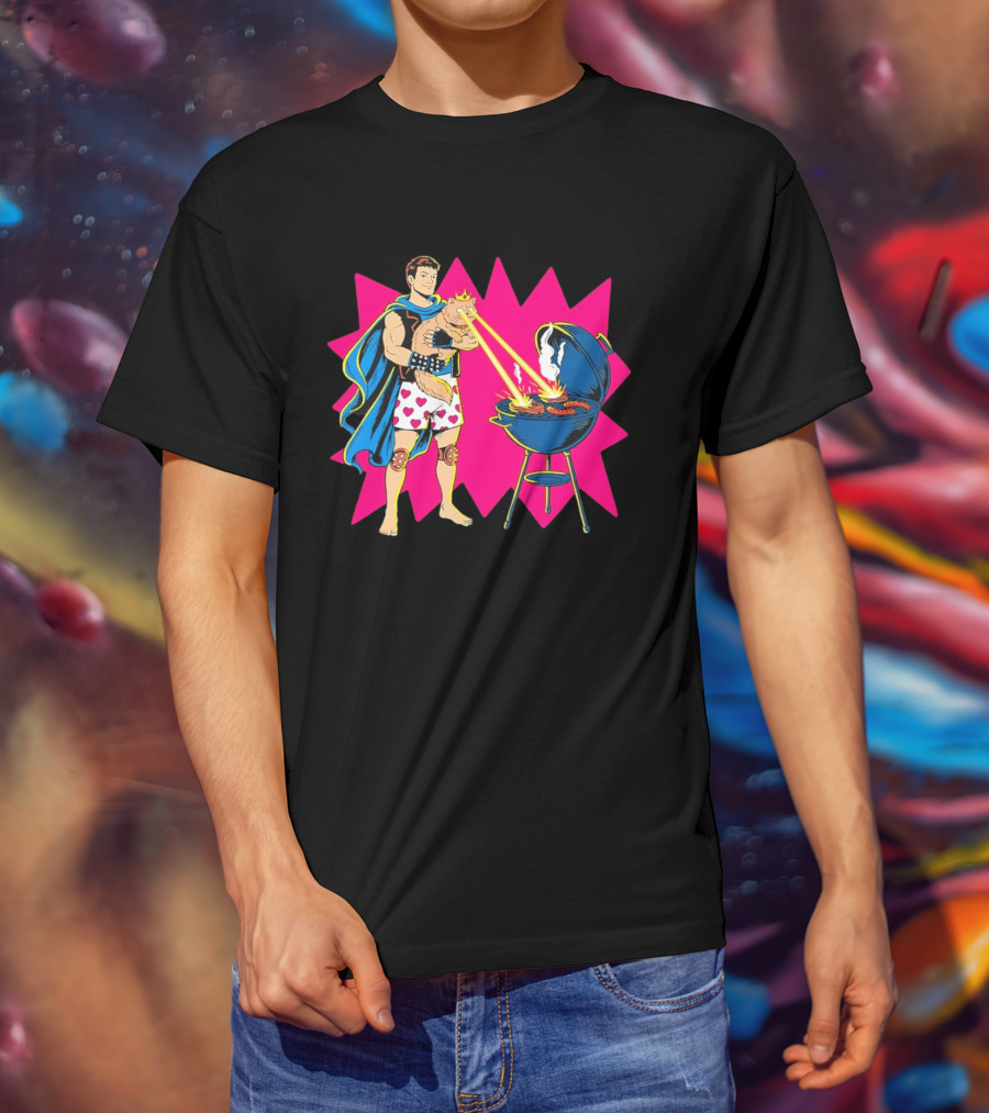Superhero Cape Heart Shorts Laser Cat BBQ In Action T-Shirt
