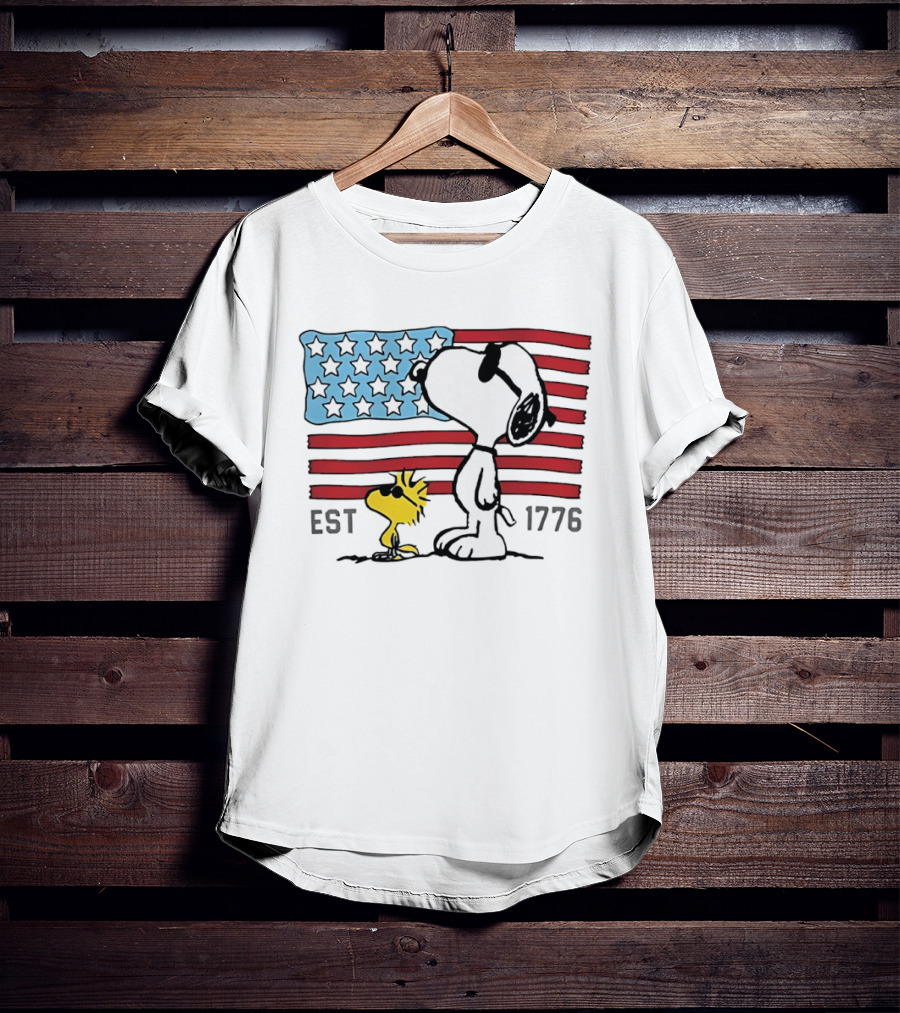 America 250th Anniversary 1776 Snoopy Woodstock With Stars And Stripes T-Shirt