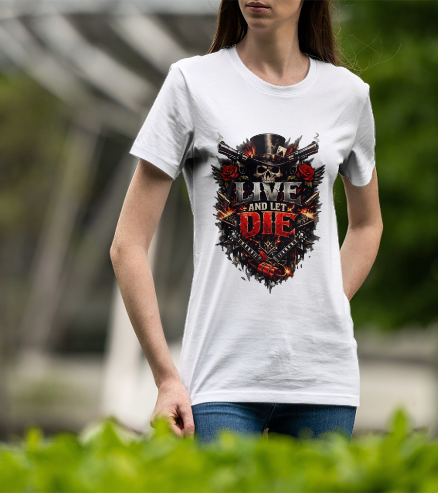 Guns N' Roses Live And Let Die Skull Roses Guns Playing Cards T-Shirt