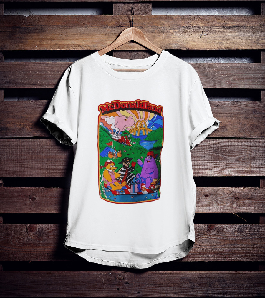 McDonaldland Hamburglar Grimace Birdie Picnic Train Scene T-Shirt