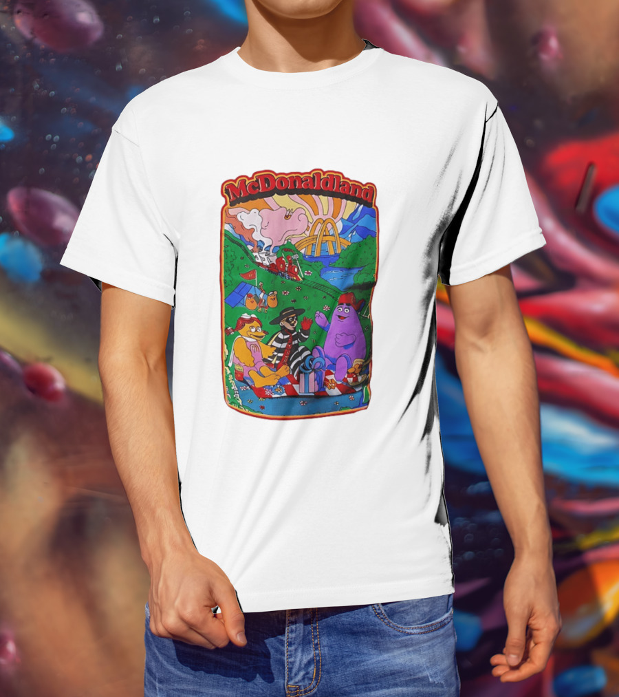 McDonaldland Hamburglar Grimace Birdie Picnic Train Scene T-Shirt