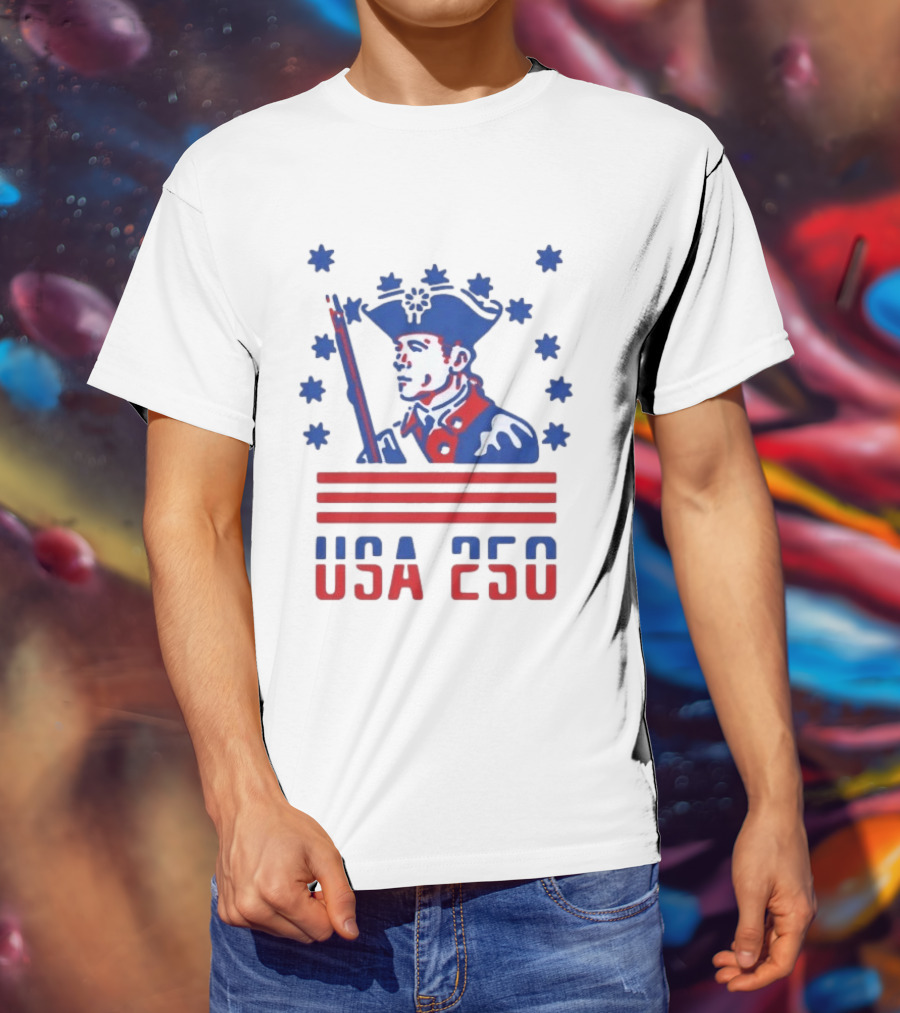 USA 250 Patriot America 250th Anniversary Revolutionary Soldier Stars Stripes T-Shirt