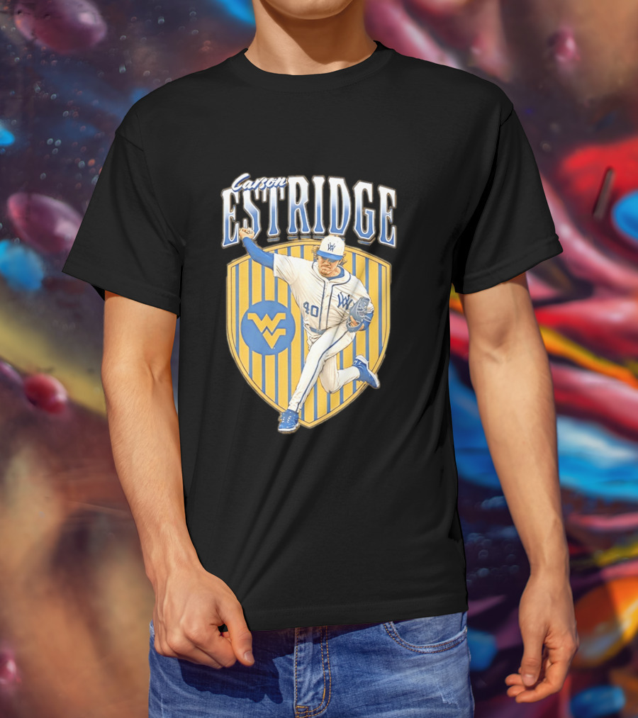 West Virginia Carson Estridge Baseball Running Pose T-Shirt