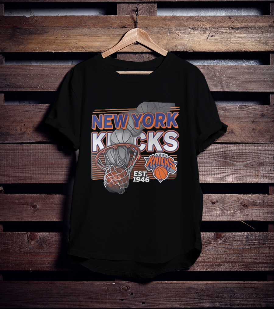 New York Knicks Basketball Hoop Net Est 1946 Team Logo 2 Sided T-Shirt