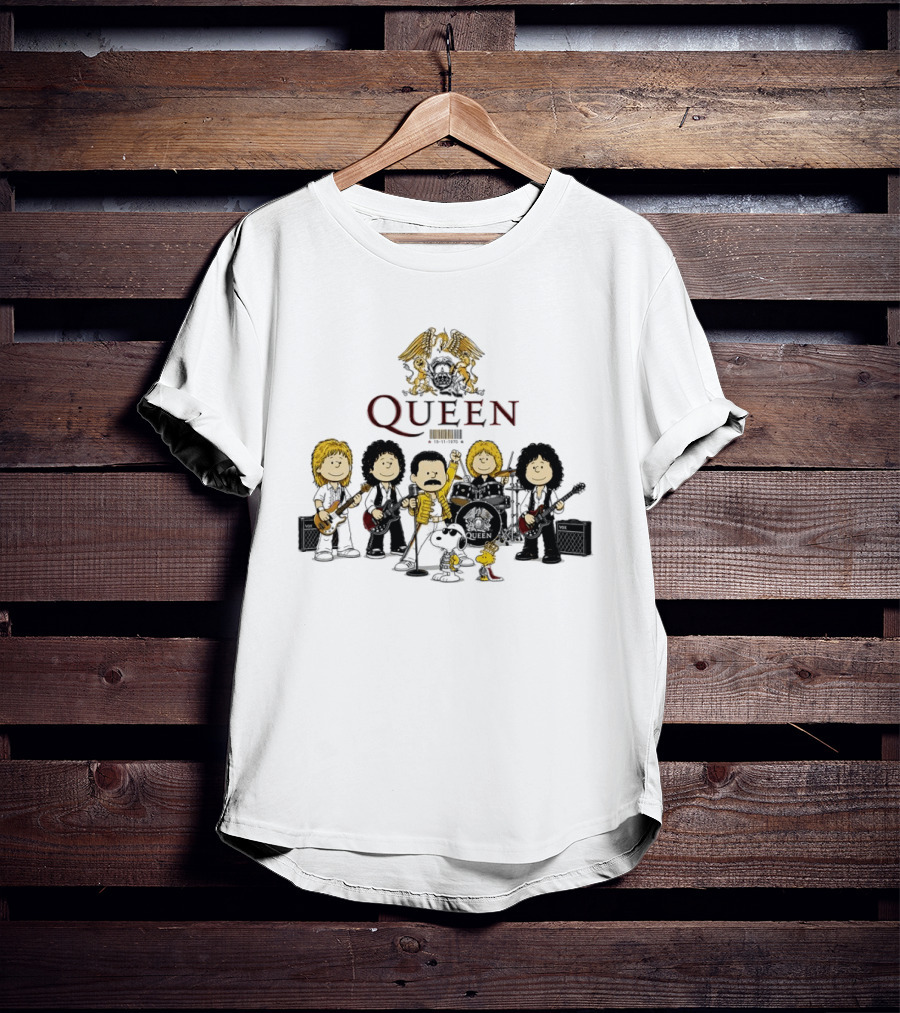 Queen Peanuts Collaboration With Snoopy And Woodstock Cartoon Band Members T-Shirt