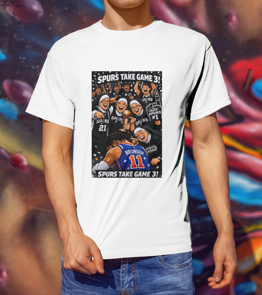 Spurs Take Game 3 Brunson Knicks Celebration Cartoon Nuns Spurs Number One T-Shirt