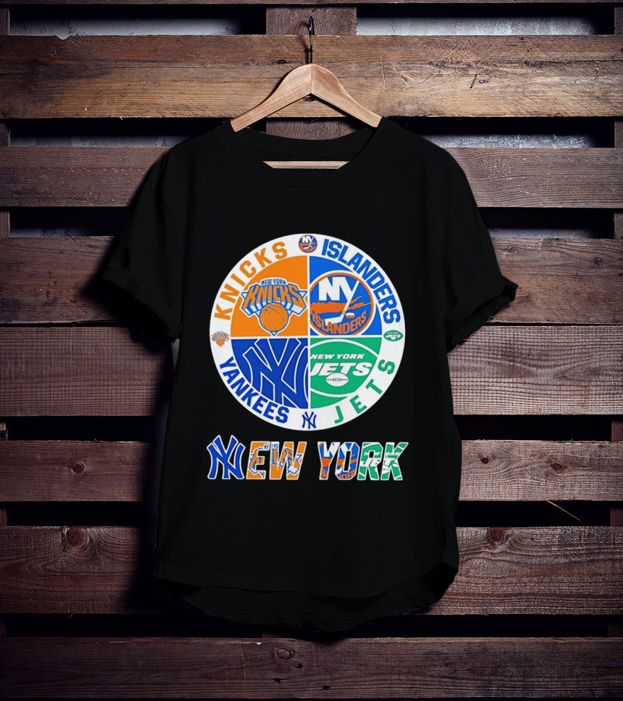 Knicks Islanders Yankees Jets New York Sports Teams Quadrant T-Shirt