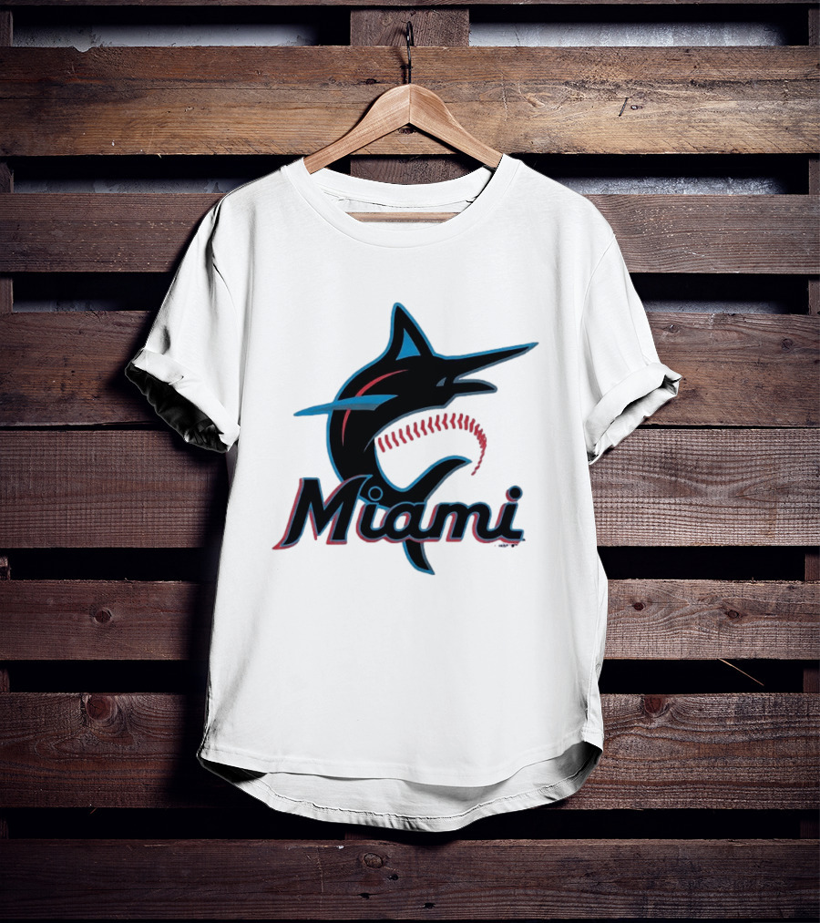 Miami Marlins Marlin Leaping Fish Miami Script T-Shirt