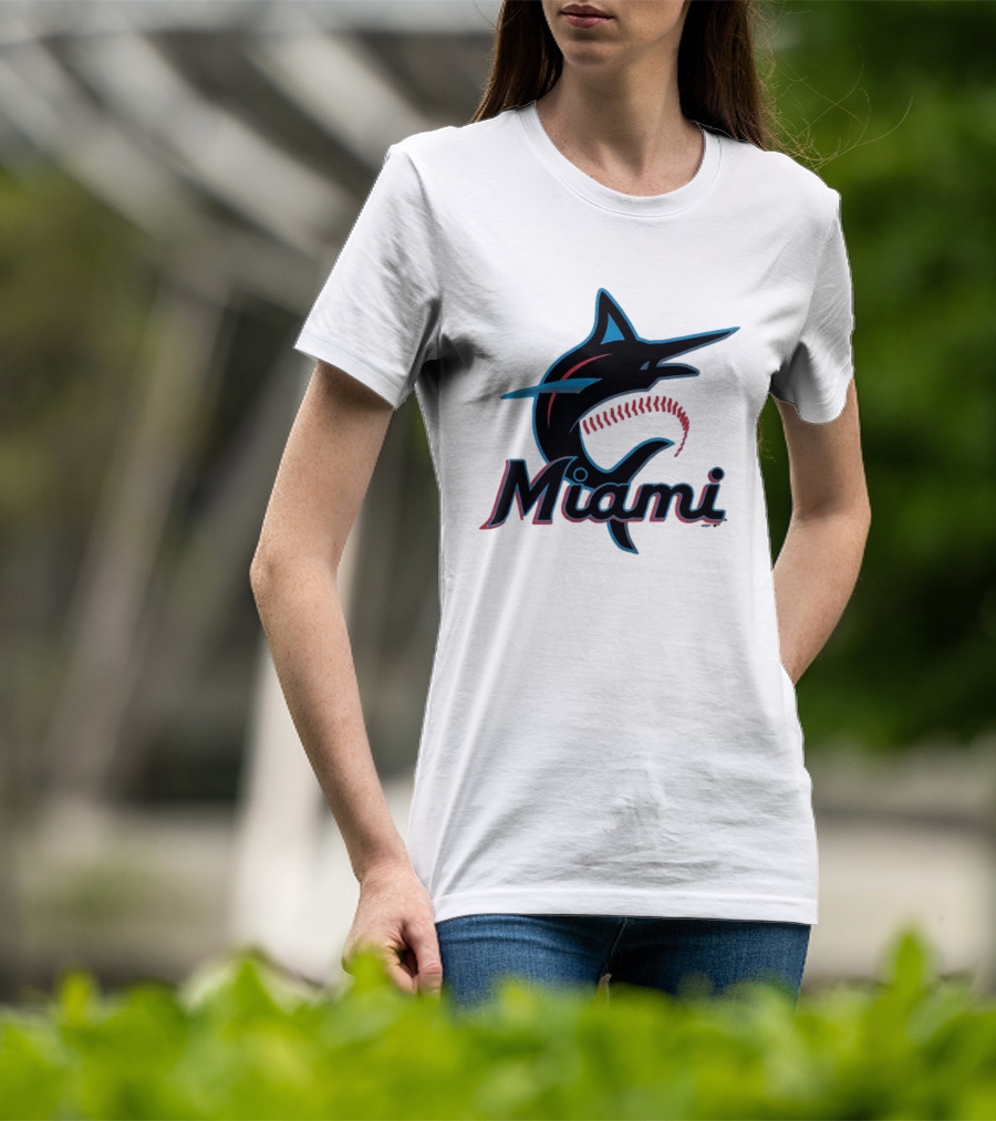 Miami Marlins Marlin Leaping Fish Miami Script T-Shirt