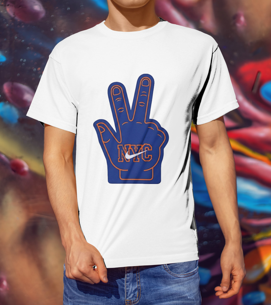 NYC Foam Finger Peace Sign New York Knicks Basketball T-Shirt