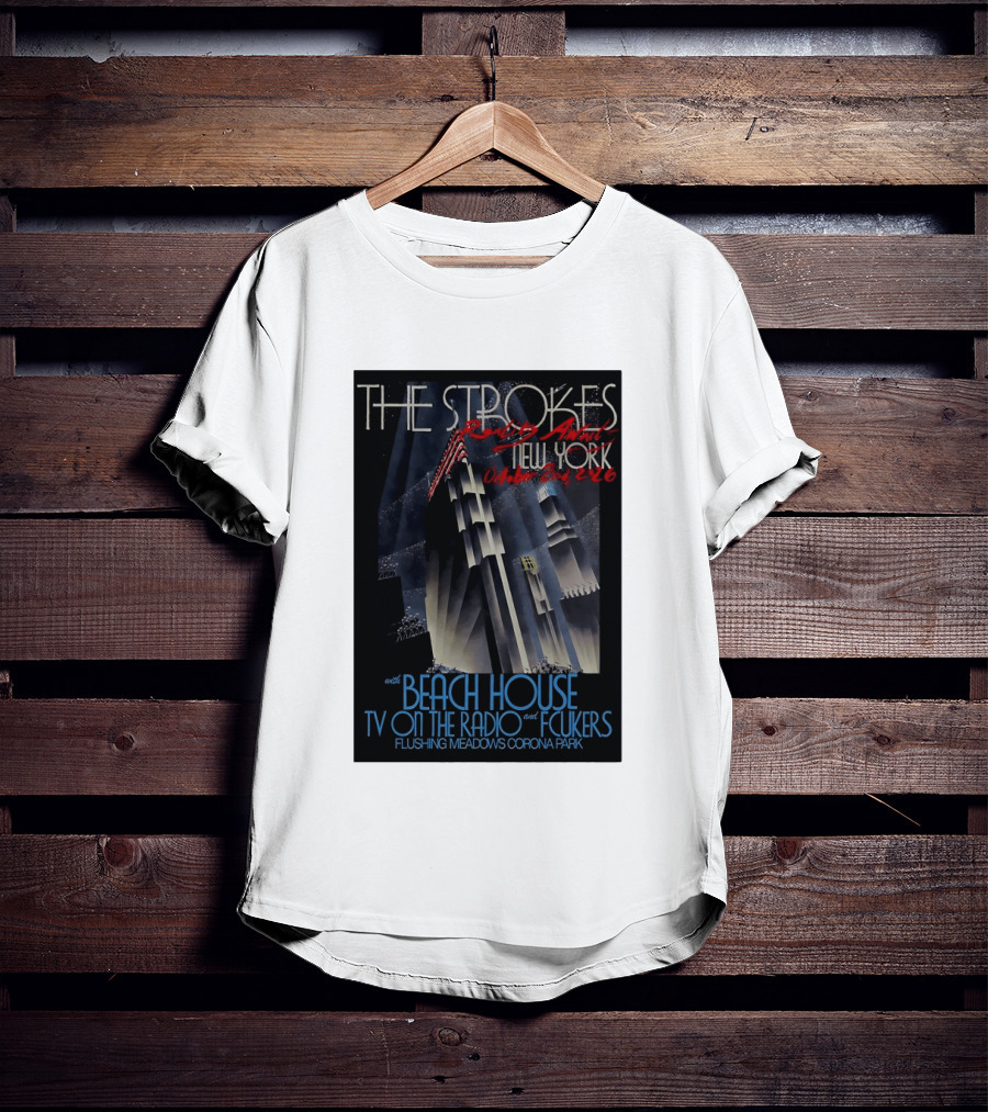 The Strokes New York Concert October 2026 Flushing Meadows Corona Park With Beach House TV On The Radio Fcukers Deco Cityscape T-Shirt
