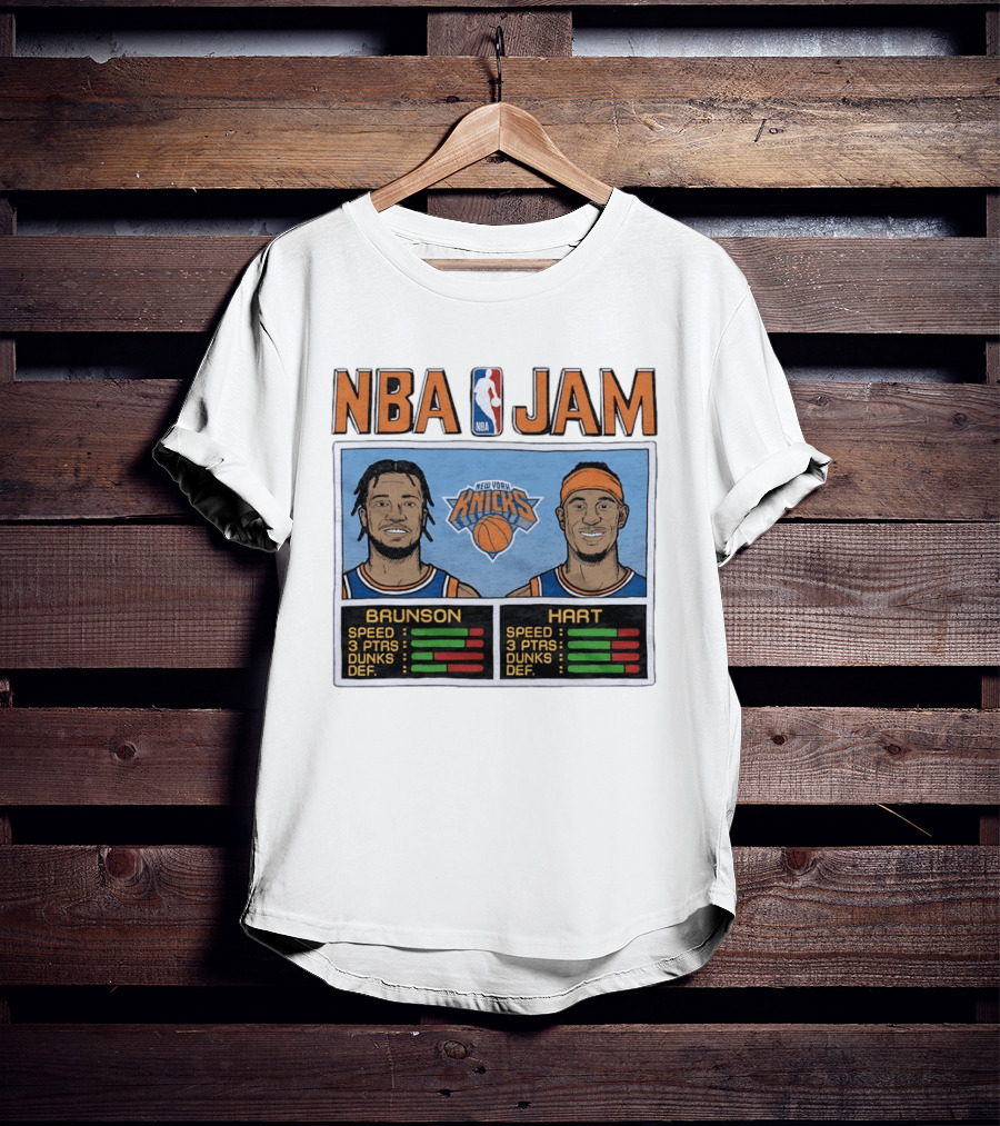 Jalen Brunson Josh Hart New York Knicks NBA Jam Retro Basketball Game T-Shirt