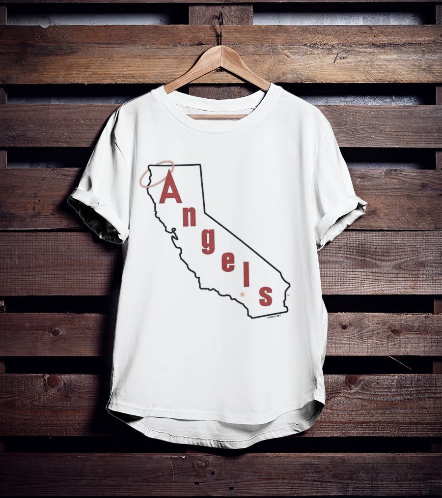 California Angels Script Los Angeles Outline With Halo T-Shirt