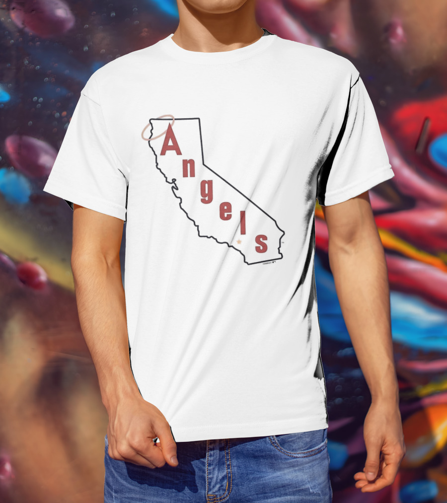California Angels Script Los Angeles Outline With Halo T-Shirt
