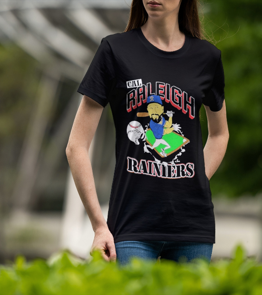 Cal Raleigh Rainiers Baseball Catcher Player Caricature T-Shirt