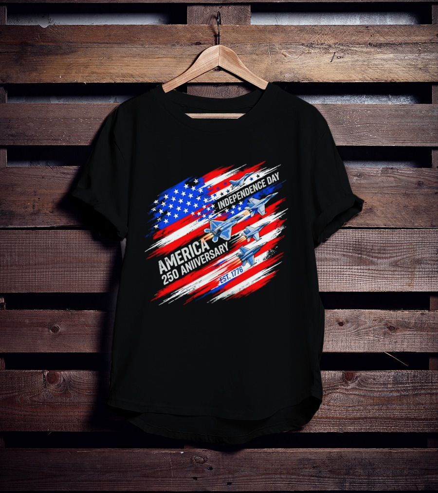America 250 Anniversary Independence Day Fighter Jets Est 1776 Patriotic T-Shirt