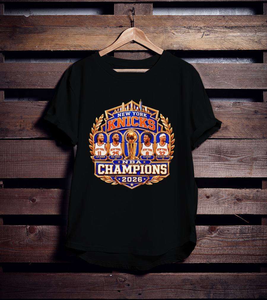 New York Knicks NBA Champions 2026 Jalen Brunson Mikal Bridges OG Anunoby Karl Anthony Towns T-Shirt
