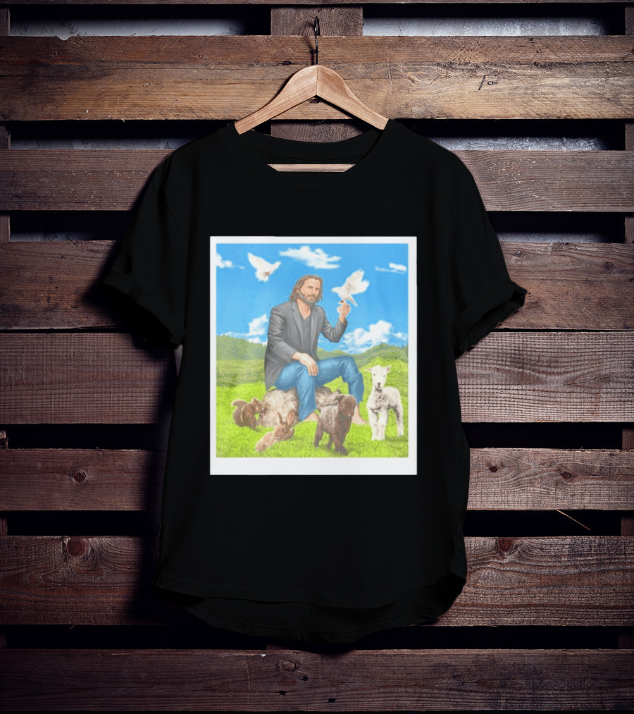 Keanu Reeves Surrounded By Animals In Peaceful Steppe Landscape T-Shirt