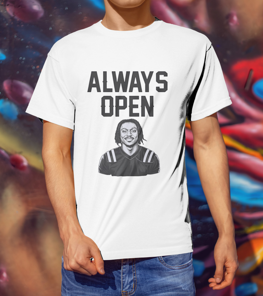 Always Open Bold Text With Cartoon Football Player T-Shirt