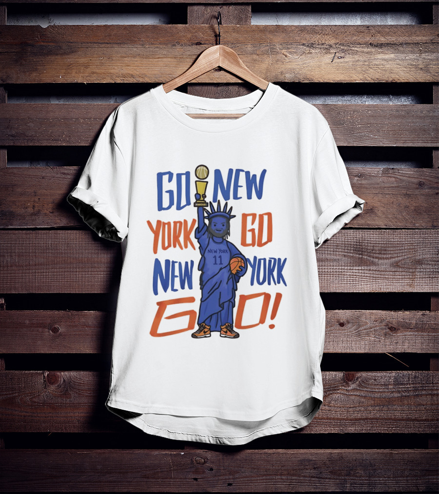 Go New York Go New York Go Jalen Brunson 11 Statue Of Liberty Basketball Trophy T-Shirt