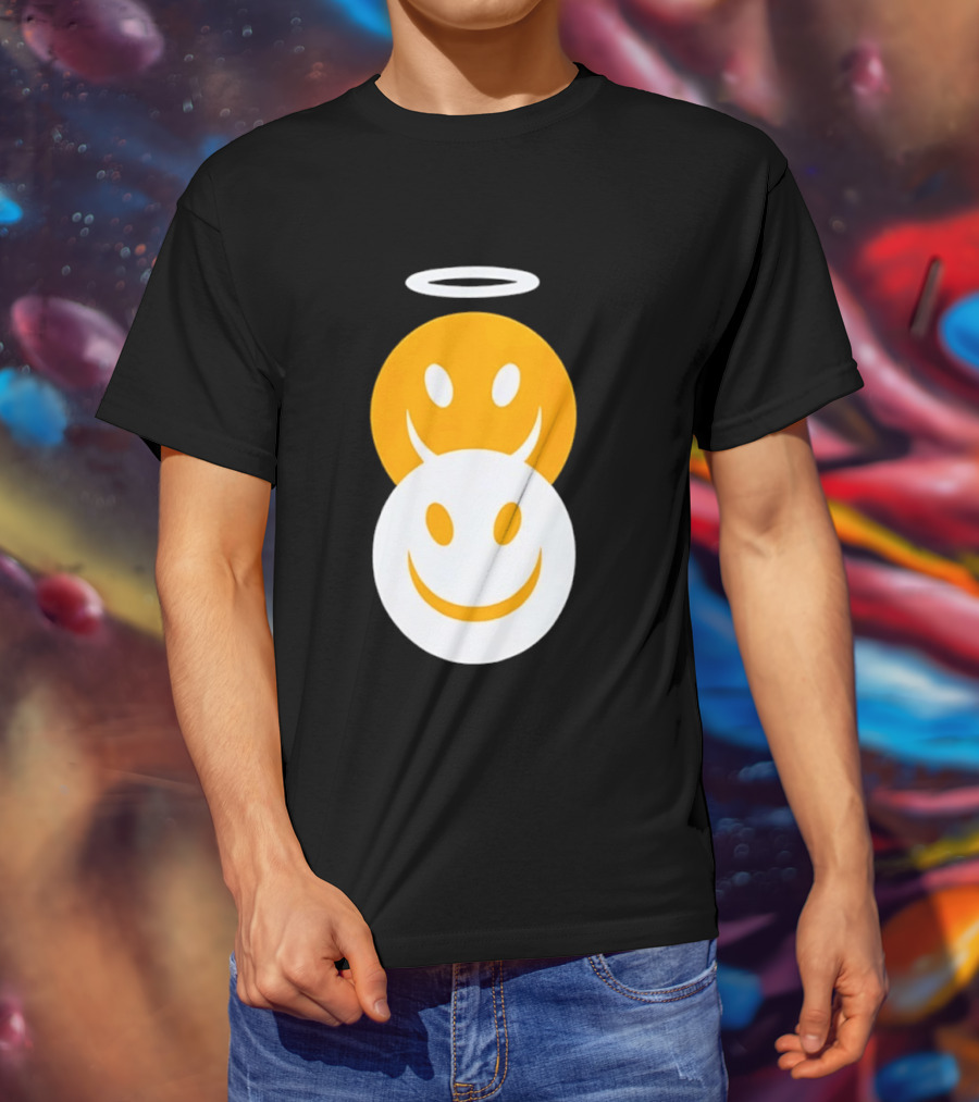 Angel And Devil Smiley Faces Halo And Horns T-Shirt