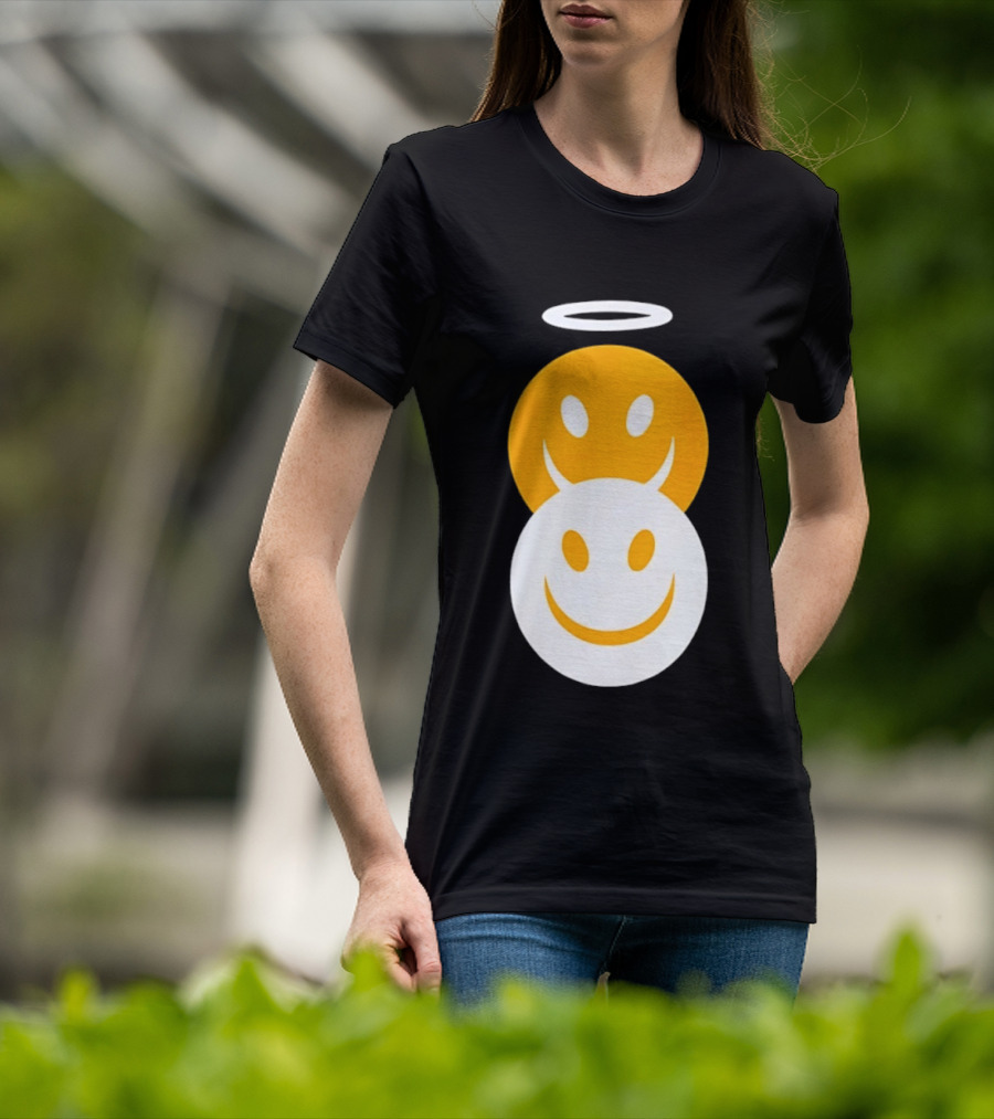 Angel And Devil Smiley Faces Halo And Horns T-Shirt