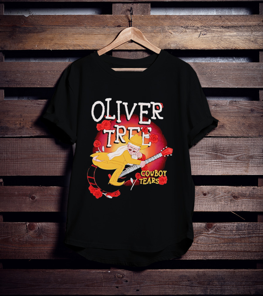 Oliver Tree Cowboy Tears Cartoon Character With Roses And Guitar T-Shirt