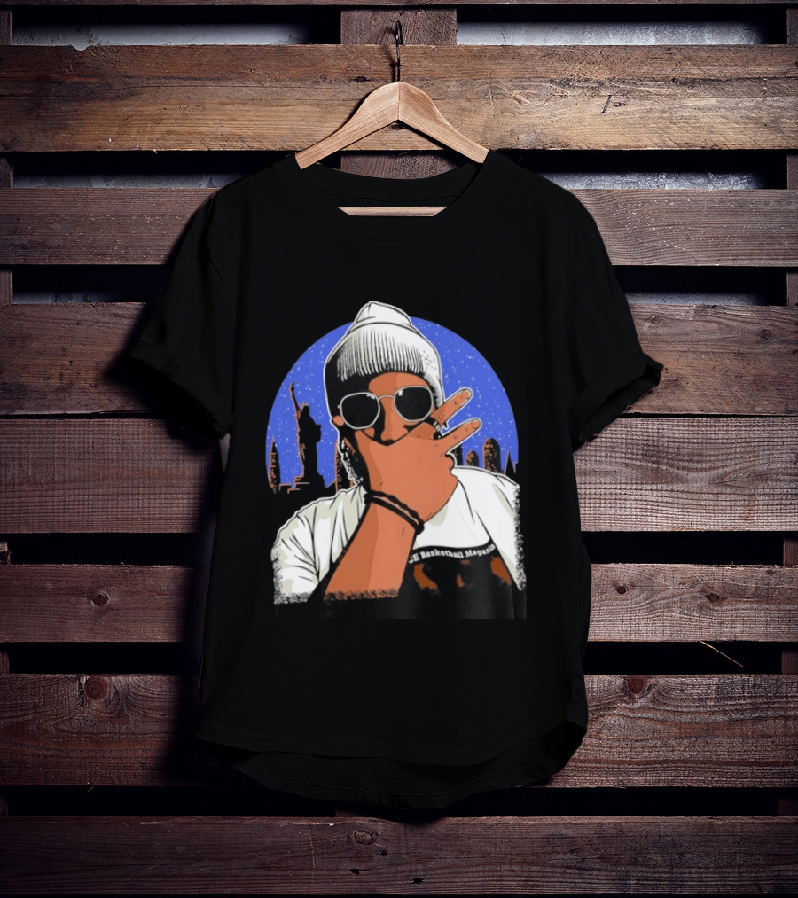 Jalen Brunson's Dad Celly Peace Sign NYC Skyline Basketball Magazine T-Shirt