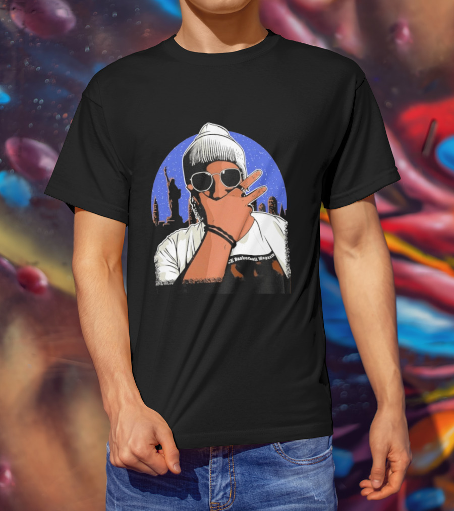 Jalen Brunson's Dad Celly Peace Sign NYC Skyline Basketball Magazine T-Shirt