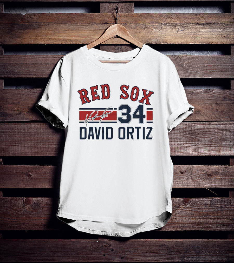 Red Sox 34 David Ortiz Signature Boston T-Shirt
