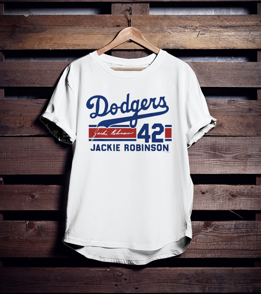 Brooklyn Dodgers 42 Jackie Robinson Signature T-Shirt