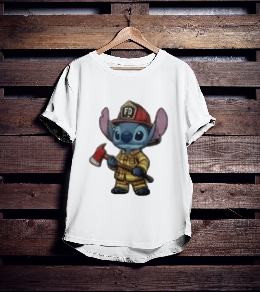 Disney Stitch Fire Rescue Not Just A Job A Calling Fire Dept FD Helmet Axe T-Shirt