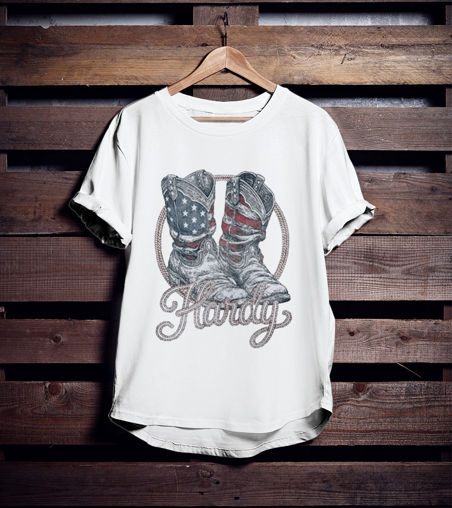 Hardy Boots Americana Patriotic Flag Cowboy T-Shirt