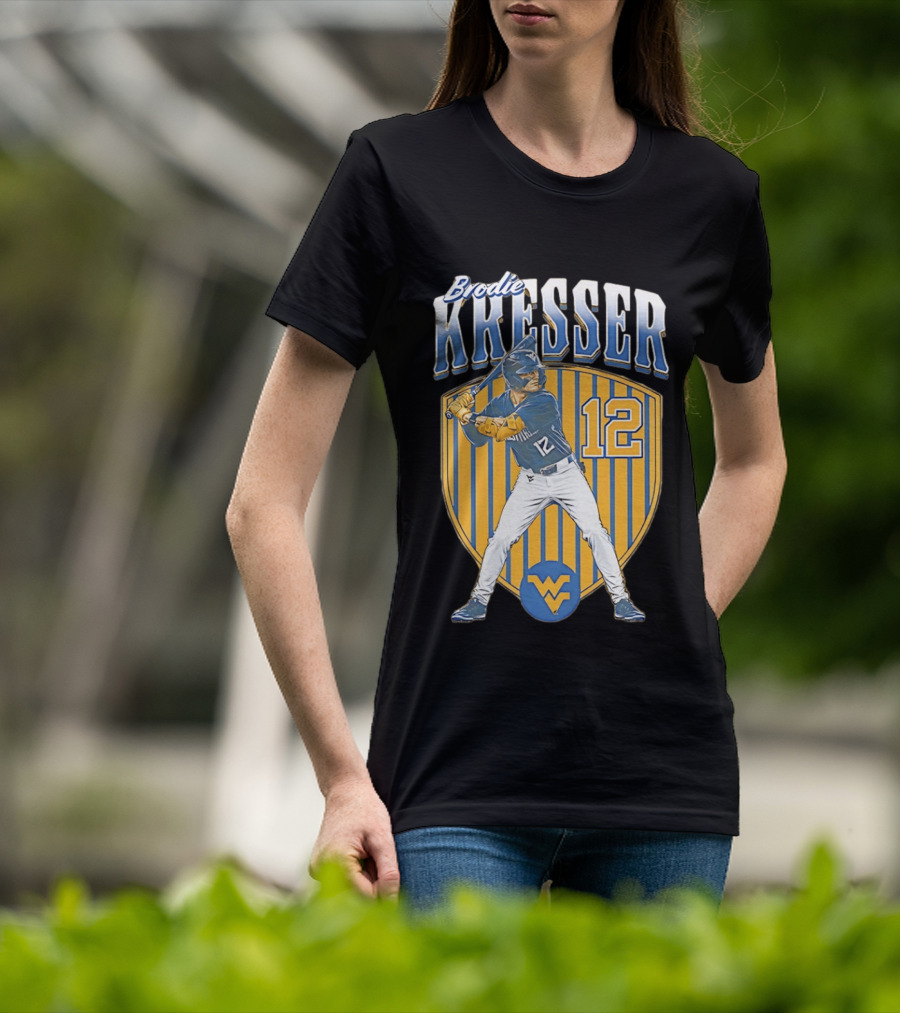 West Virginia Mountaineers Brodie Kresser Number 12 Baseball Player T-Shirt