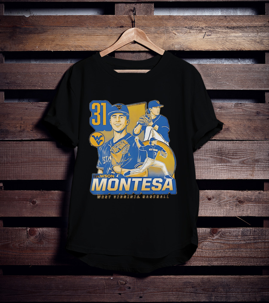 West Virginia Baseball Dawson Montesa 31 Mountaineers T-Shirt