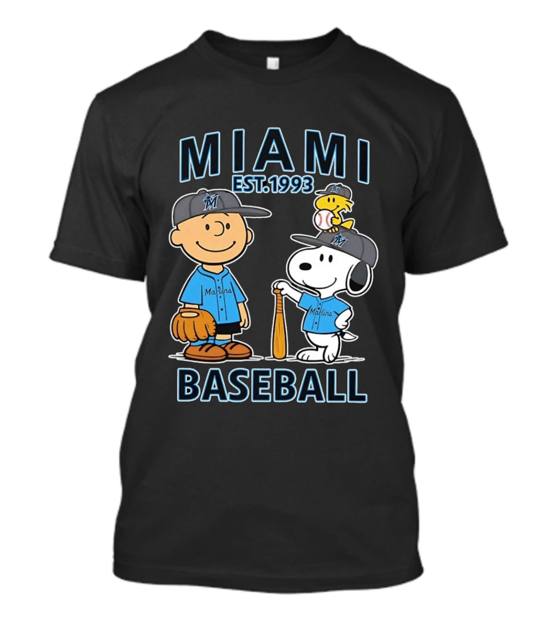 Miami Marlins Baseball Peanuts Characters Est 1993 T-Shirt