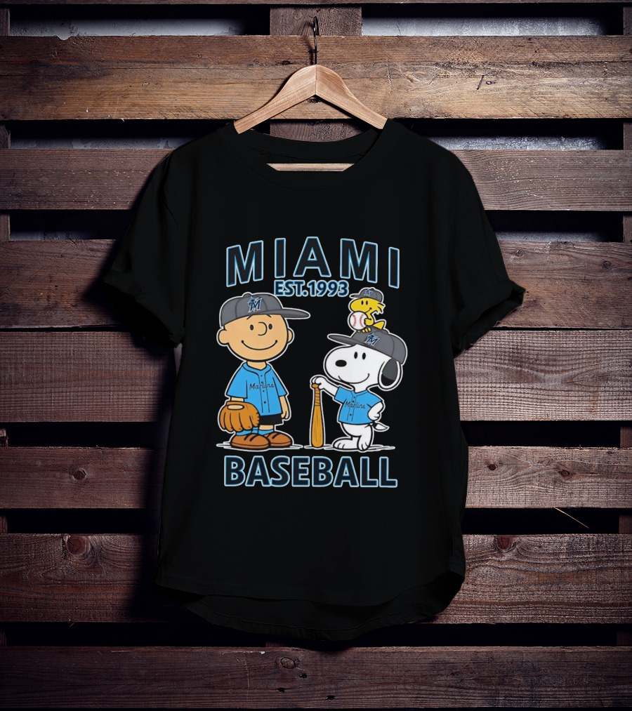 Miami Marlins Baseball Peanuts Characters Est 1993 T-Shirt