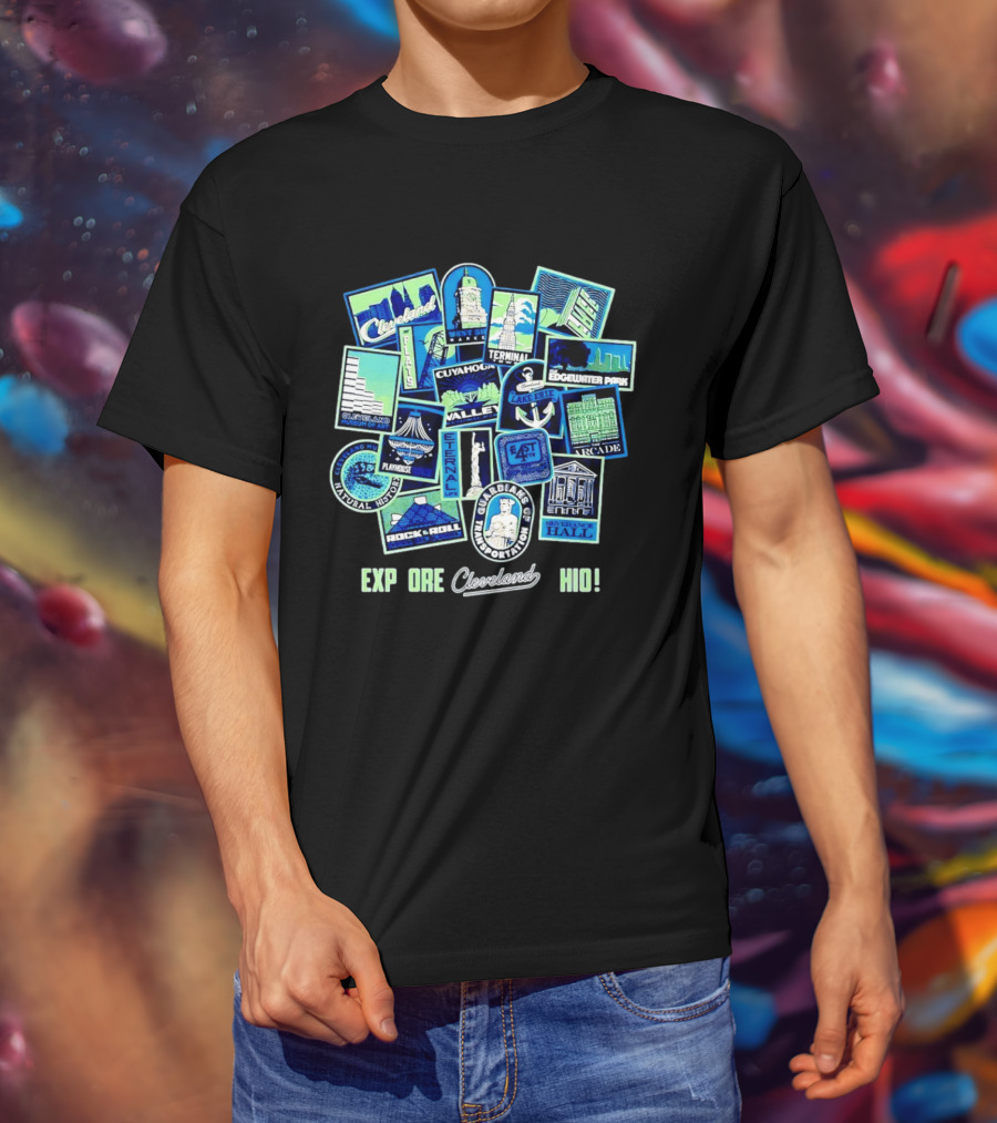 Explore Cleveland Ohio Landmarks Cuyahoga Rock Roll Museum Terminal Tower Edgewater Park T-Shirt